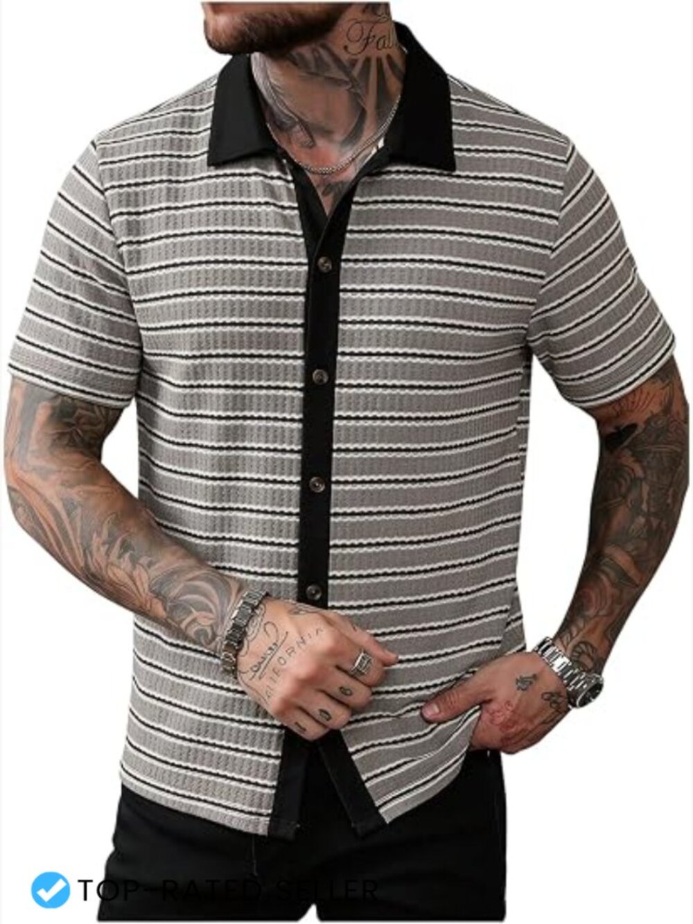 Men's Summer Striped Button Down Short Sleeve Vintage Beach Shirt Casual